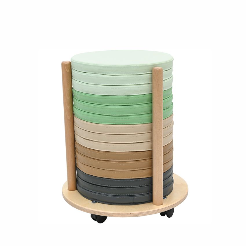 Kissenständer mit 15 Sitzkissen Kunstleder rund, Erdfarben